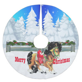Wintersport Pferd und Zaun Frohe Weihnachten Polyester Weihnachtsbaumdecke