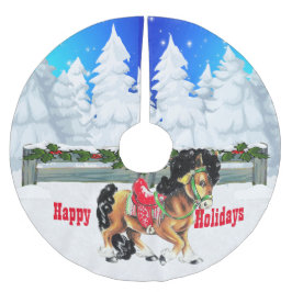 Wintersport Pferd und Zaun glückliche Ferien Polyester Weihnachtsbaumdecke
