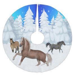 Wintersport Pferde und Schneebäume Weihnachten Polyester Weihnachtsbaumdecke