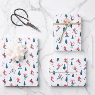 Wintersport Skifahren Snowboarden Muster Geschenkpapier Set