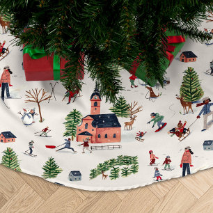Wintersport-Skilandschaft All-Over-Print Polyester Weihnachtsbaumdecke