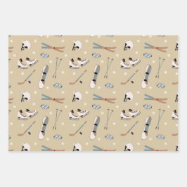 Wintersportarten in Beige und Weiß Geschenkpapier Set