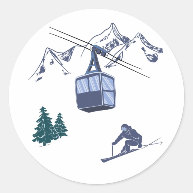 Wintersportarten in der Skizze Runder Aufkleber (Vorderseite)