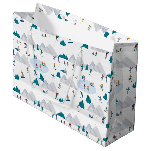 Wintersporturlaub Fun Muster Große Geschenktüte (Vorderseite Schrägansicht)