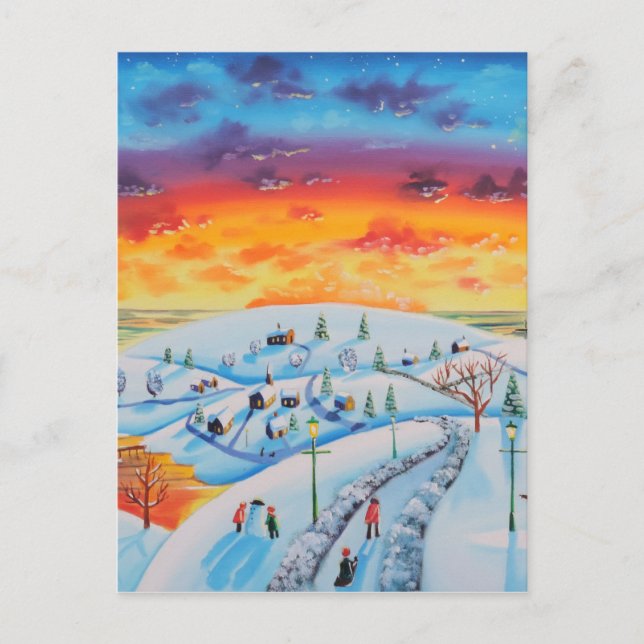 Winterstadt Volkskunst Winterlandschaft Postkarte (Vorderseite)