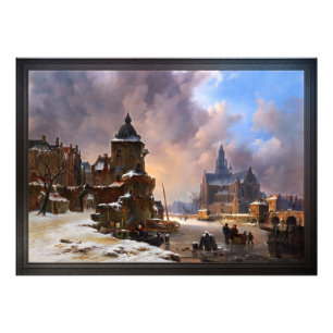 Winterstadtbild mit Frost River Classic Art Fotodruck