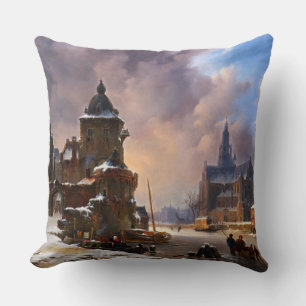 Winterstadtbild mit Frost River Classic Art Kissen
