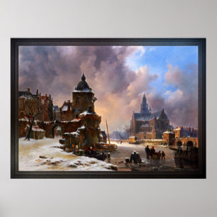 Winterstadtbild mit Frost River Classic Art Poster