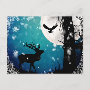 Winterstag Moon Owls Postkarte Mystischer Wald