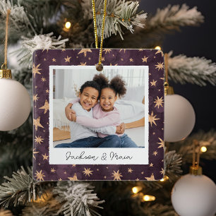 Winterstars Doppelseitiges Personalisiertes Foto Keramikornament