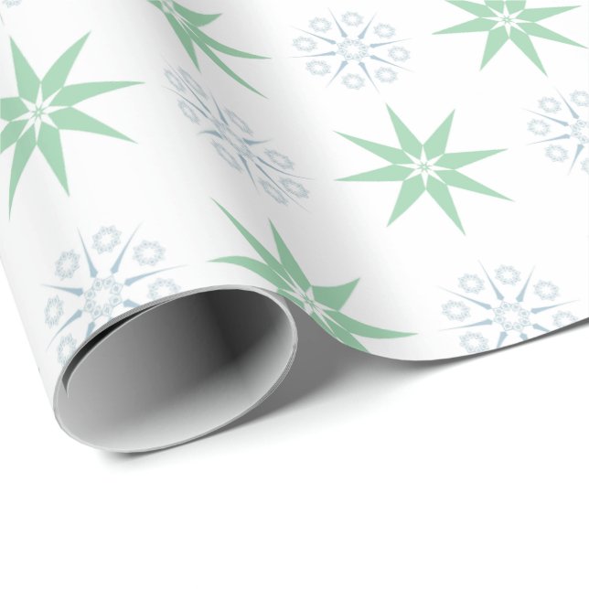 Winterstars und Schneeflocken Muster Weiß Geschenkpapier (Rolleneckpunkt)