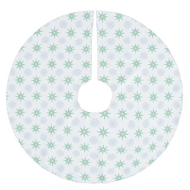 Winterstars und Schneeflockenmuster Weiß Polyester Weihnachtsbaumdecke (Vorderseite)