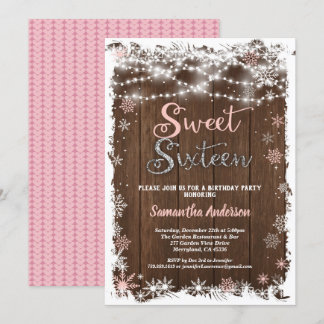 Wintersüsse 16 16 Schneeflocken rustikales Holz Einladung