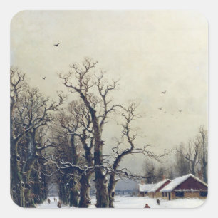 Winterszene, 19. Jahrhundert Quadratischer Aufkleber