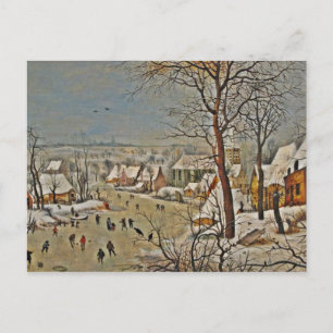 Winterszene an einem Teich mit Vögeln Postkarte