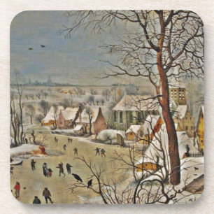 Winterszene an einem Teich mit Vögeln Untersetzer