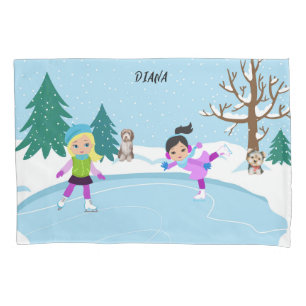 Winterszene Ice Skaten personalisiert KissenCase Kissenbezug