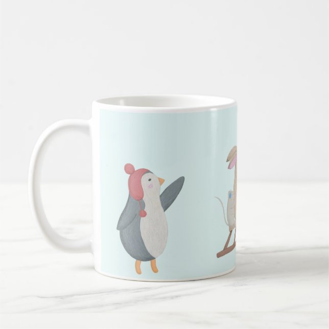 Winterszene in süße Tier Kaffeetasse (Links)
