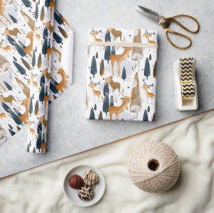 Winterszene mit Hirsch Geschenkpapier