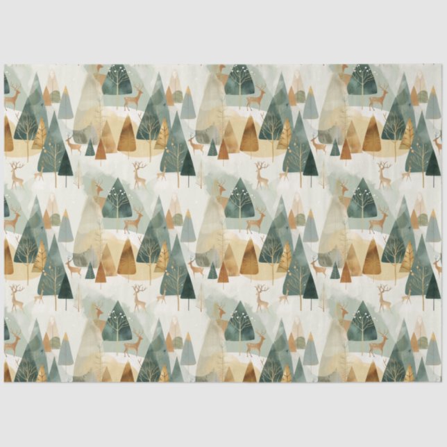 Winterszene mit Hirsch Seidenpapier (Vorderseite)