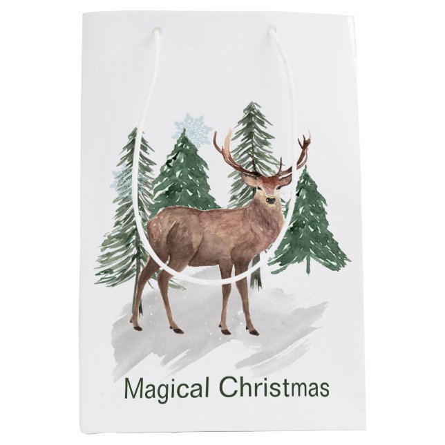 Winterszene mit Kiefern und Weihnachten im Dez Mittlere Geschenktüte (Vorderseite)