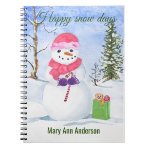 Winterszene-Schneemann in rosa Spiral Foto Noteboo Notizblock