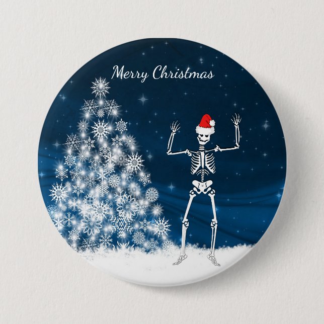 Winterszene u. -skelett "der frohen Weihnachten" Button (Vorderseite)
