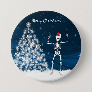 Winterszene u. -skelett "der frohen Weihnachten" Button
