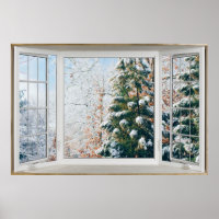 Winterszene White Bay Fenster Illusion Poster