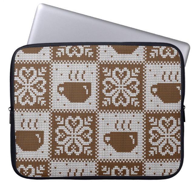 Wintertassen gekocht: heißes Getränkemuster. Laptopschutzhülle (Vorderseite)