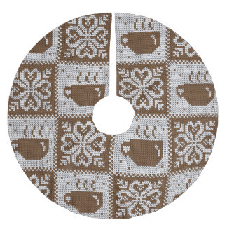 Wintertassen gekocht: heißes Getränkemuster. Polyester Weihnachtsbaumdecke