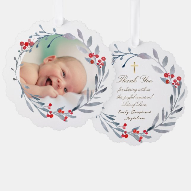 Wintertaufe danke ornament karte (Vorderseite/Rückseite)