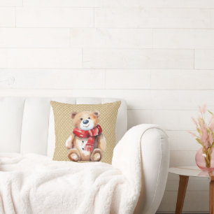 Winterteddybär mit Aquarellfarbe auf Polka-Punkten Kissen
