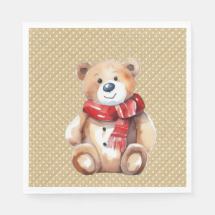Winterteddybär mit Aquarellfarbe auf Polka-Punkten Serviette