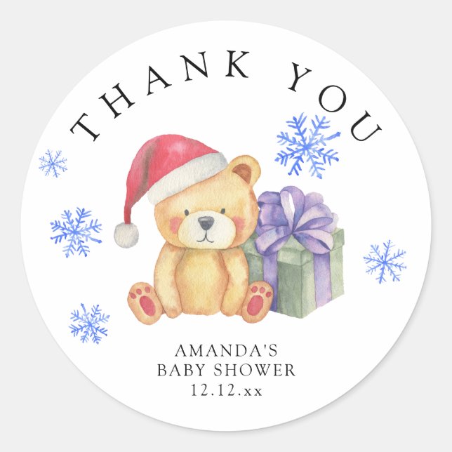 Winterteddybär mit Weihnachtsgeschenk - vielen Dan Runder Aufkleber (Vorderseite)