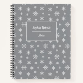 Winterthematische Schneeflocken, modern grau Notizbuch