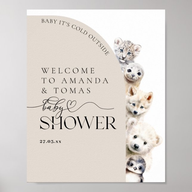 Wintertiere Geschlechtsneutrale Babyduschschaum Poster (Vorne)