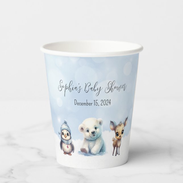 Wintertiere kalt draußen Babydusche Pappbecher (Rückseite)