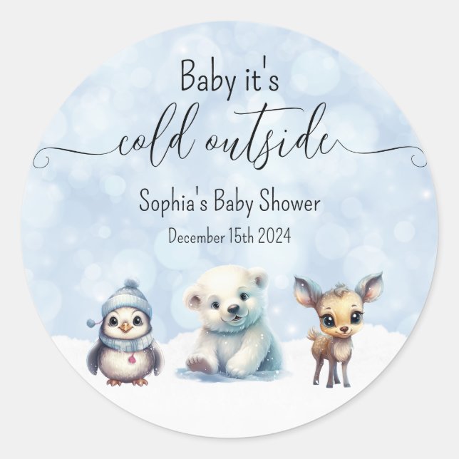 Wintertiere kalt draußen Babydusche Runder Aufkleber (Vorderseite)