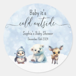 Wintertiere kalt draußen Babydusche Runder Aufkleber