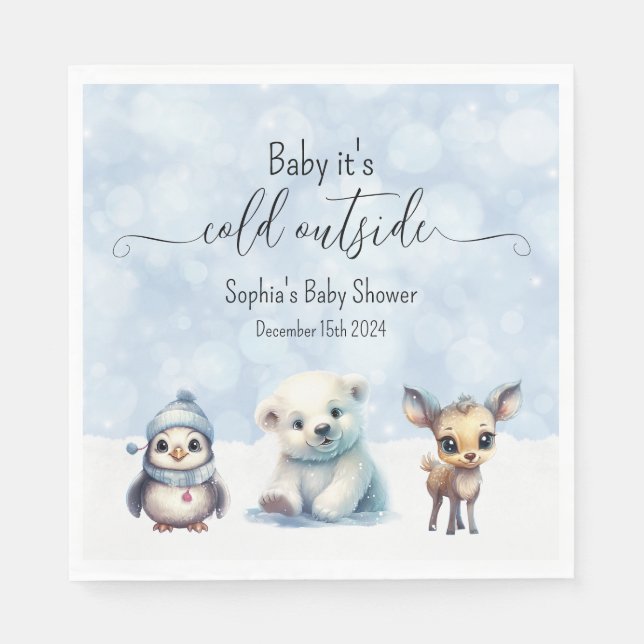 Wintertiere kalt draußen Babydusche Serviette (Vorderseite)