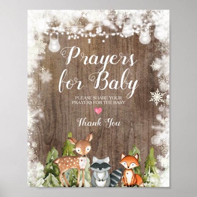 Wintertiere Rustikale Holzgebet für Baby Poster (Vorne)