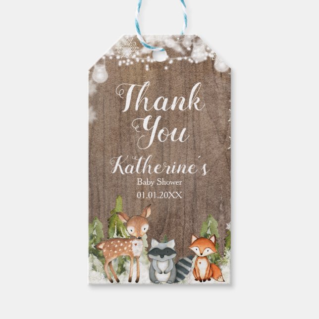 Wintertiere Snowflakes Baby Dusche Danke Geschenkanhänger (Vorderseite)