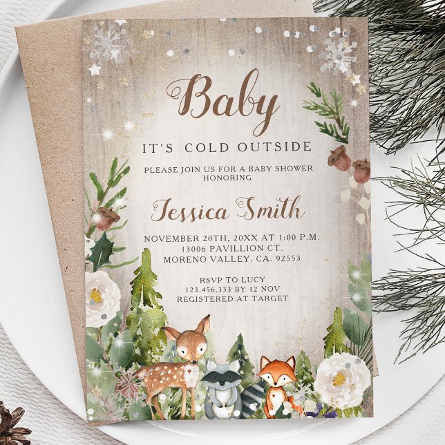 Wintertiere Woodland Boy Baby Dusche Einladung (Von Creator hochgeladen)