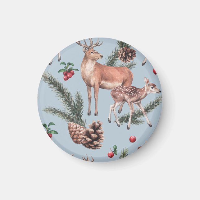 Wintertierskizze, blauer Hintergrund. Magnet (Vorne)