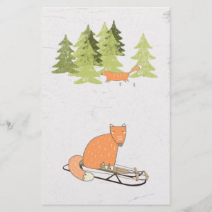 Wintertime- Sledding Fox - Illustration Briefpapier