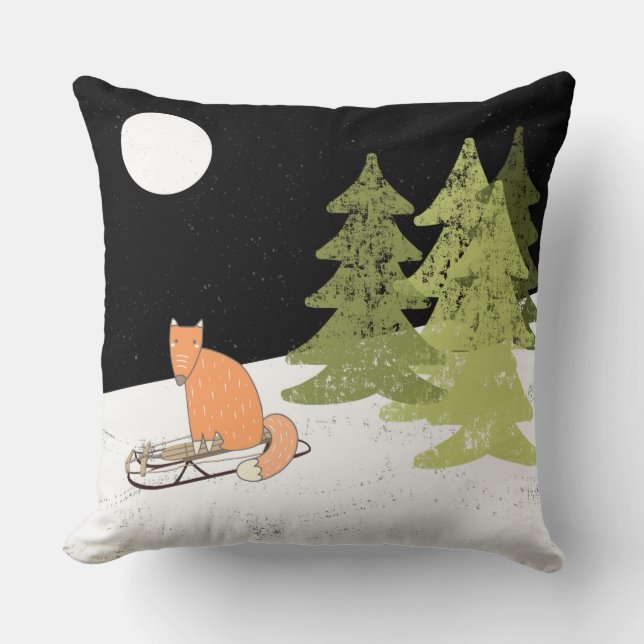 Wintertime- Sledding Fox - Illustration Kissen (Vorderseite)