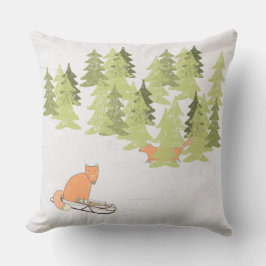 Wintertime- Sledding Fox - Illustration Kissen