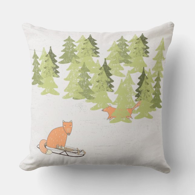 Wintertime- Sledding Fox - Illustration Kissen (Vorderseite)