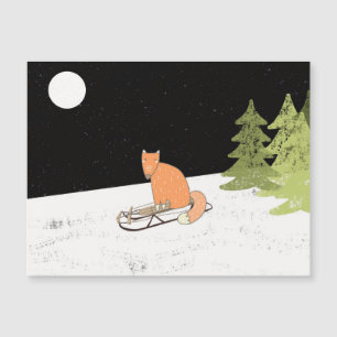 Wintertime- Sledding Fox - Illustration Magnetkarte